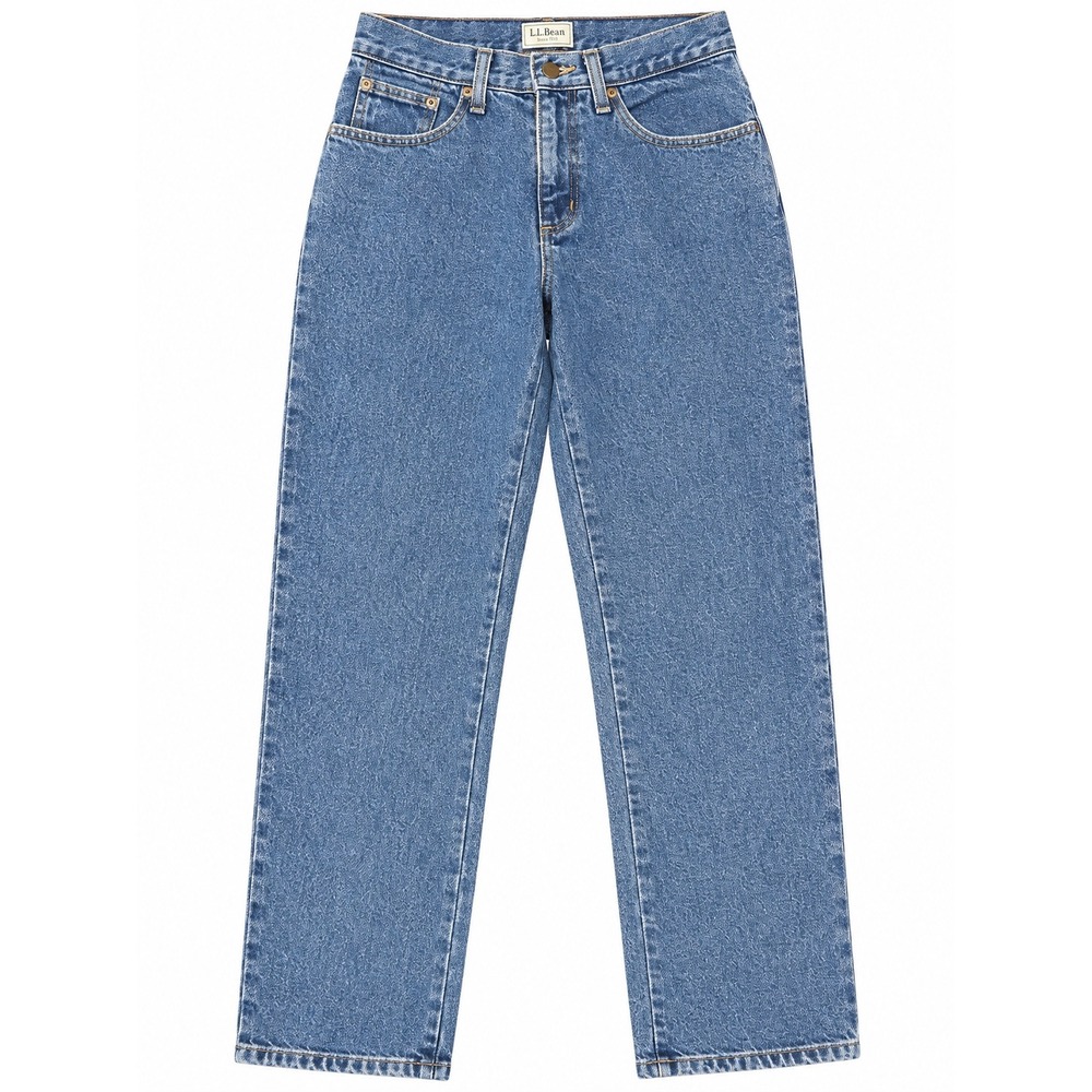 LL Bean Flannel Lined Jeans Women's 4 Petite Relaxed Fit Straight Leg Blue Denim
